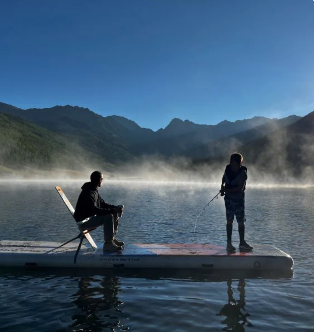 Adventure Board Inflatable Board Dad and Son Fishing From It