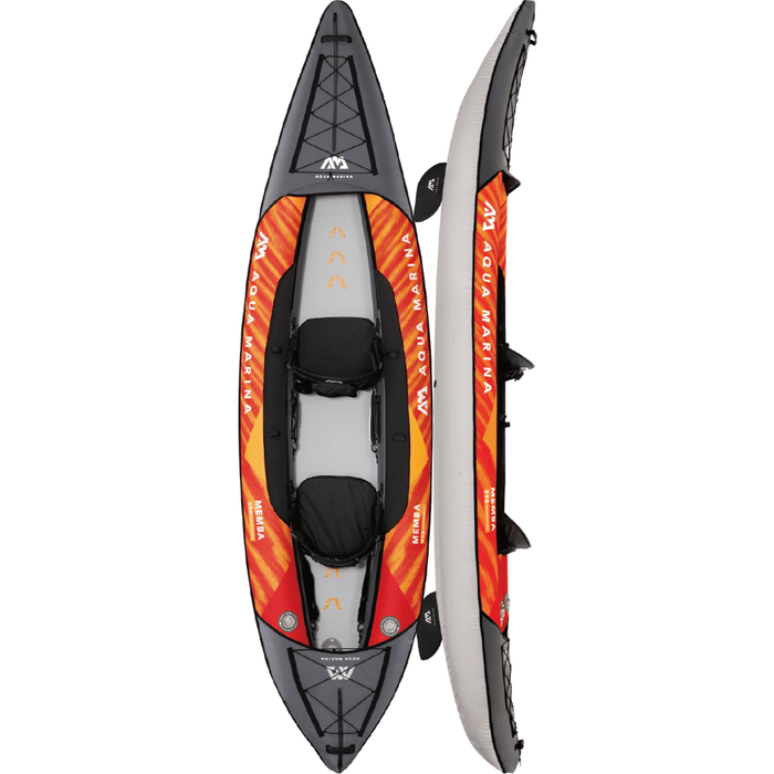 Aqua Marina Memba Touring Inflatable Kayak, 12'10" long, top and side view.