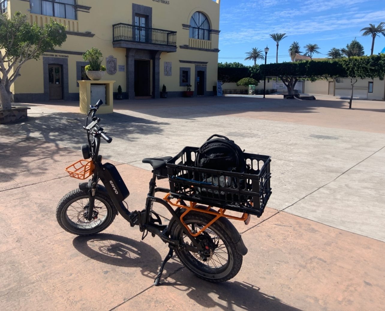 Envo Flex Overland Electric Bike with cargo carrier on the back.