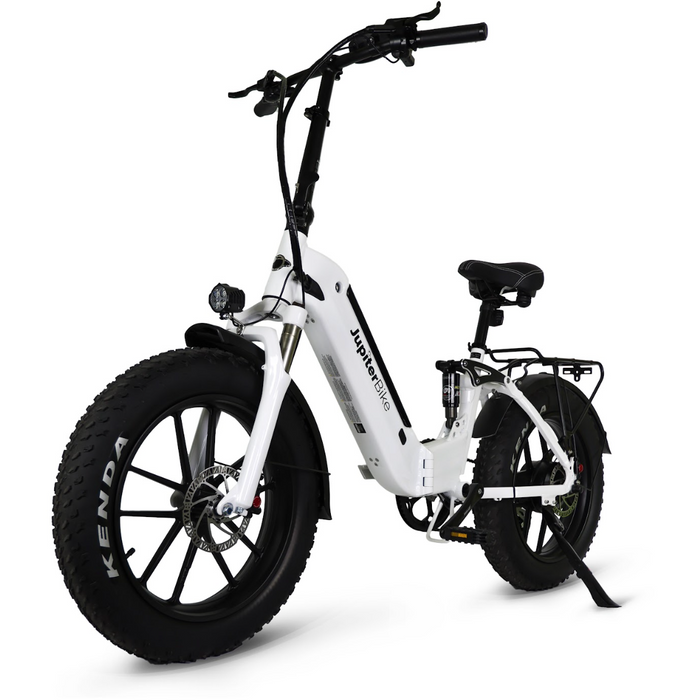 White Jupiter Bike Defiant ST step-thru folding E-Bike.