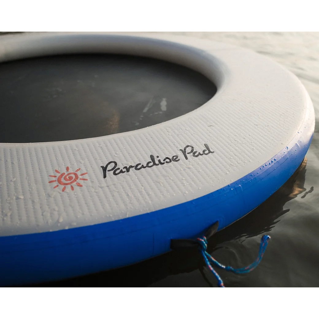 Close view of ParadisePad Round Island Inflatable Water Pad in water.