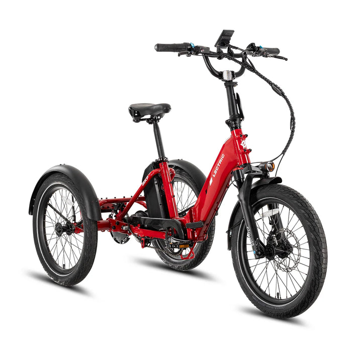 A Lectric XP Trike2 750W electric trike in Phoenix Red at an angle on a white background.