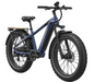 A DarkBlue Mokwheel Basalt 2.0 Step-Over electric fat tire bike with a rear cargo rack, shown from a three-quarter angle on a solid white background.