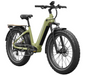 The Mokwheel Basalt 2.0 Step-Thru electric fat tire bicycle in olive green with black components, shown from a three-quarter front angle on a solid white background.