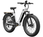 A white Mokwheel Basalt 2.0 Step-Thru with and black accents electric fat tire bike with a rear cargo rack, shown on a clean white background. The brand name 'MOK WHEEL' is printed vertically on the frame.