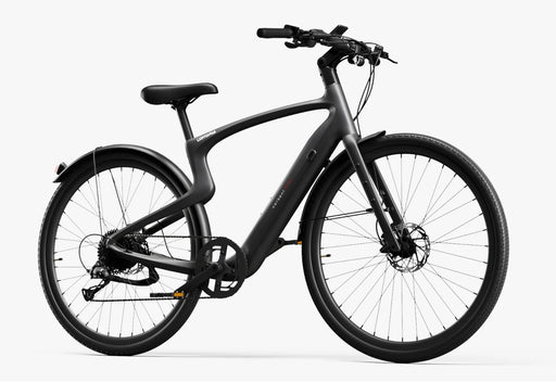 An Urtopia Carbon Classic Step-Over in matte black electric bike set at an angle on a white background.