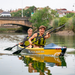 Couple paddling Aqua Marina Tomahawk Air-K 440 inflatable kayak.