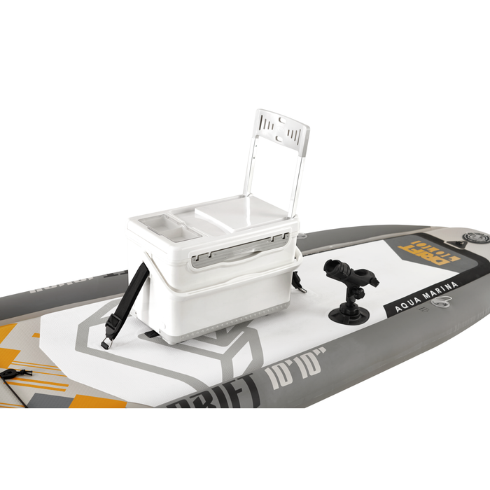 Aqua Marina Drift SUP with cooler strapped to top of board. 