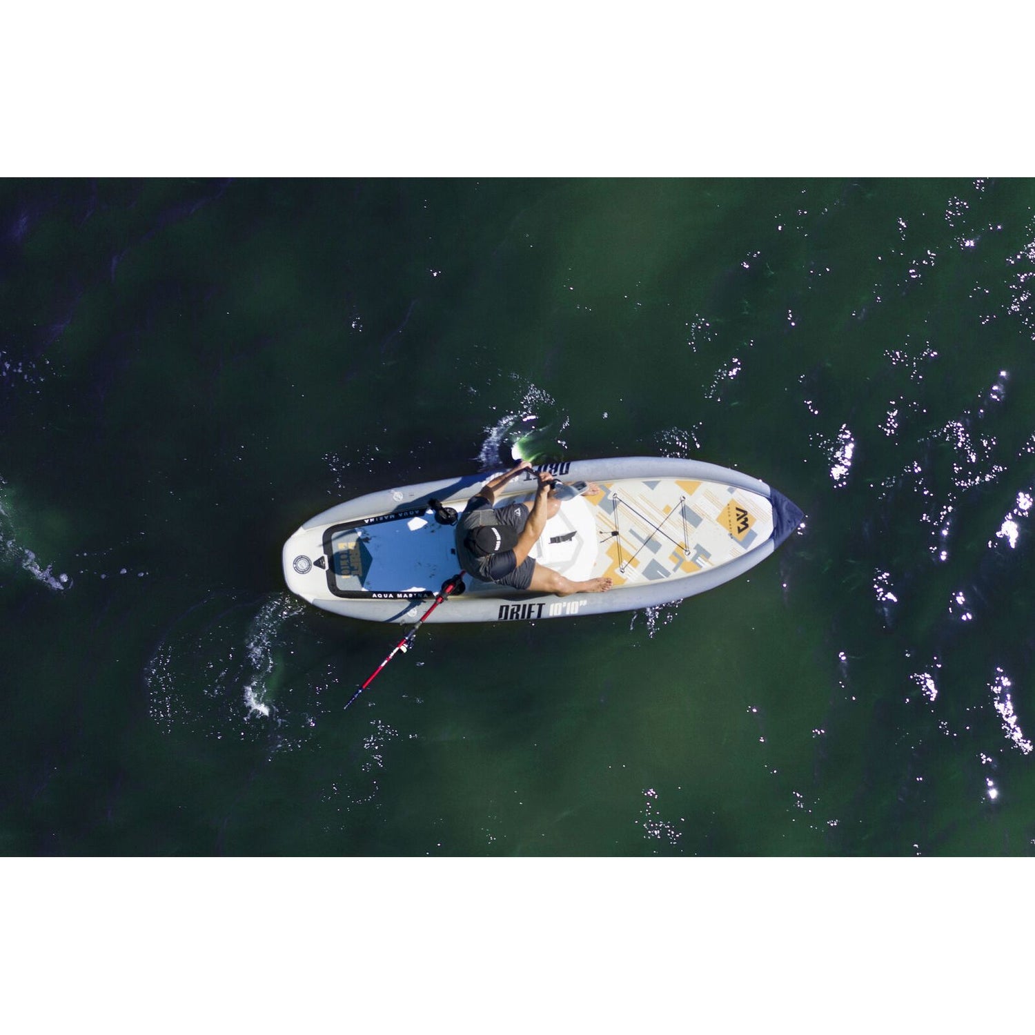 Aqua Marina Drift Fishing iSUP overhead view of paddler.