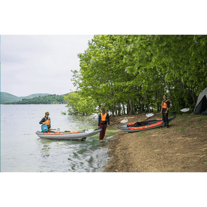 Two Aqua Marina Memba Kayaks getting ready to go into a lake.  