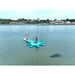 Arial view of girls sitting on Aqua Marina's Yoga Dock and Dhyana Fitness SUP. 