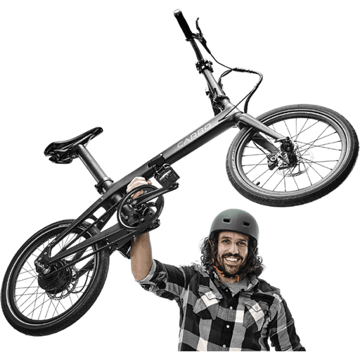 Guy holding Carbo Model X eBIKe in one hand.  