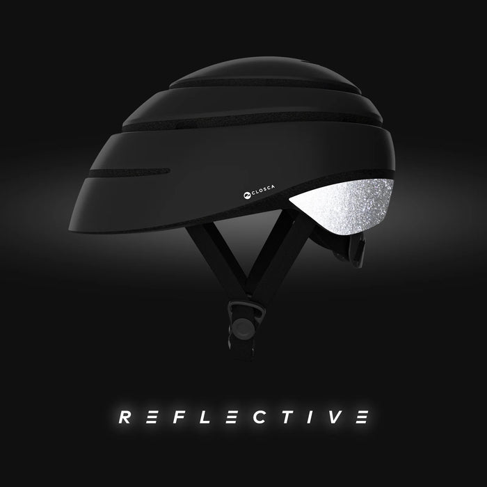 Product image of a black Closca Loop Reflective helmet side view.