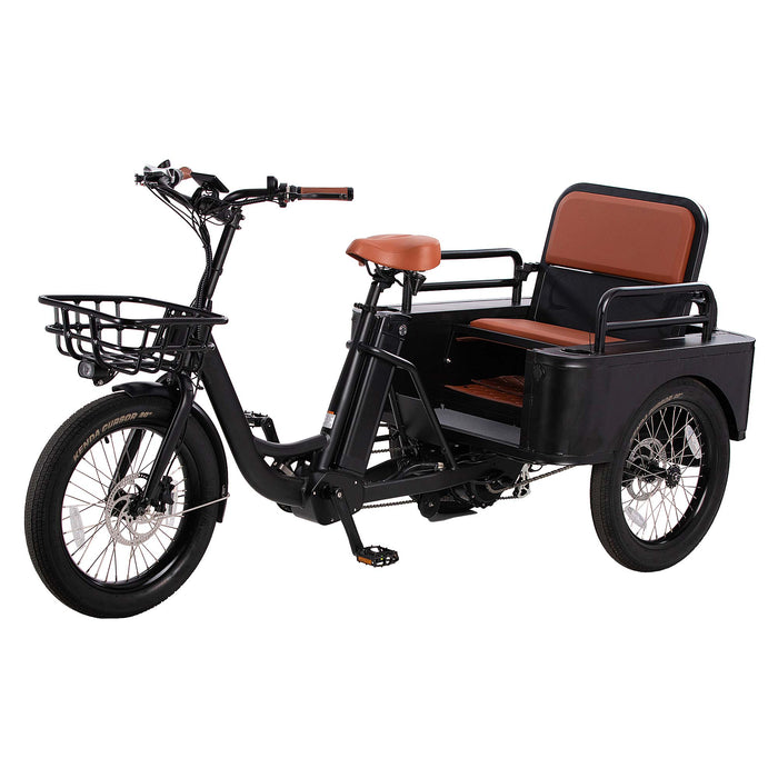 Side view of the Oh Wow Cycles Conductor+ Plus Rickshaw Electric Trike in Matte Black color.