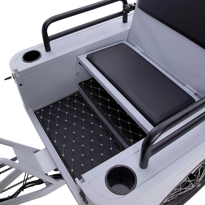 Oh Wow Conductor+ electric rickshaw backseat with cup holders in grey and black. 