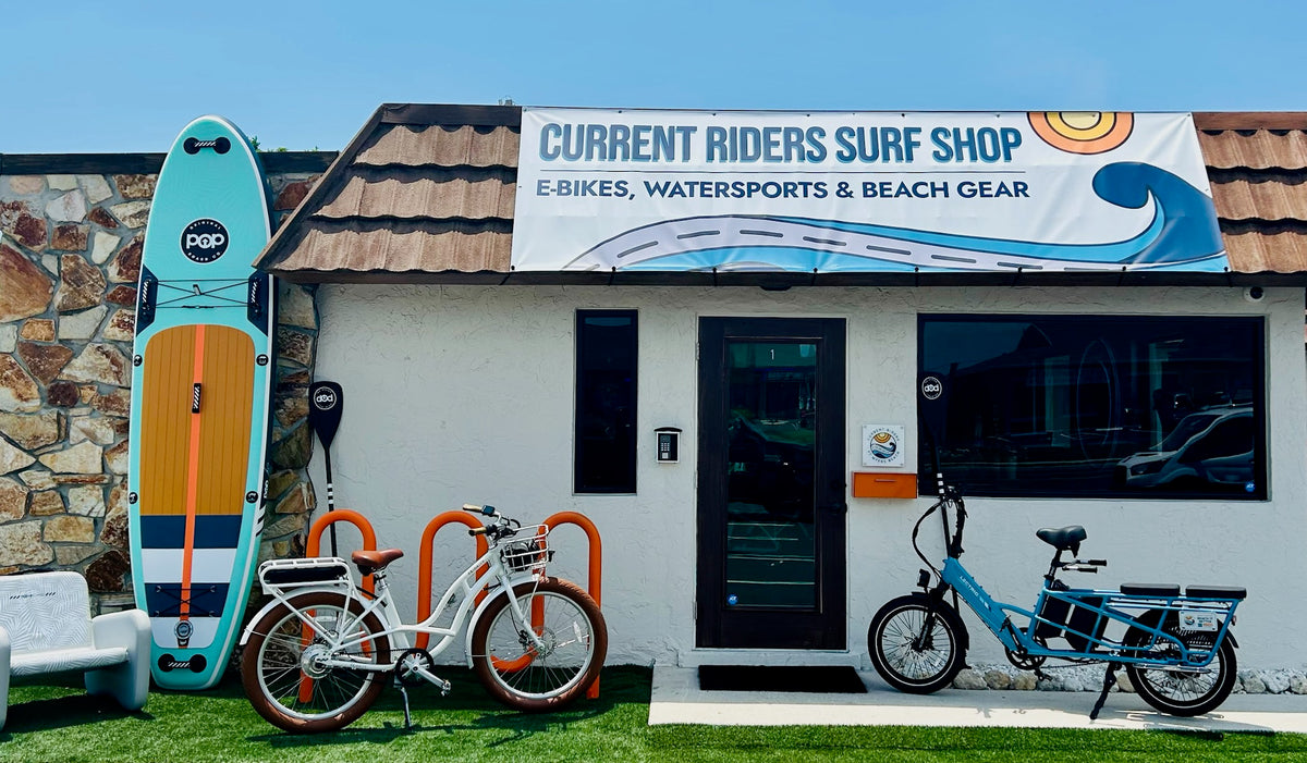 Outside Current Riders Surf Shop, Fort Myers Beach, Florida.