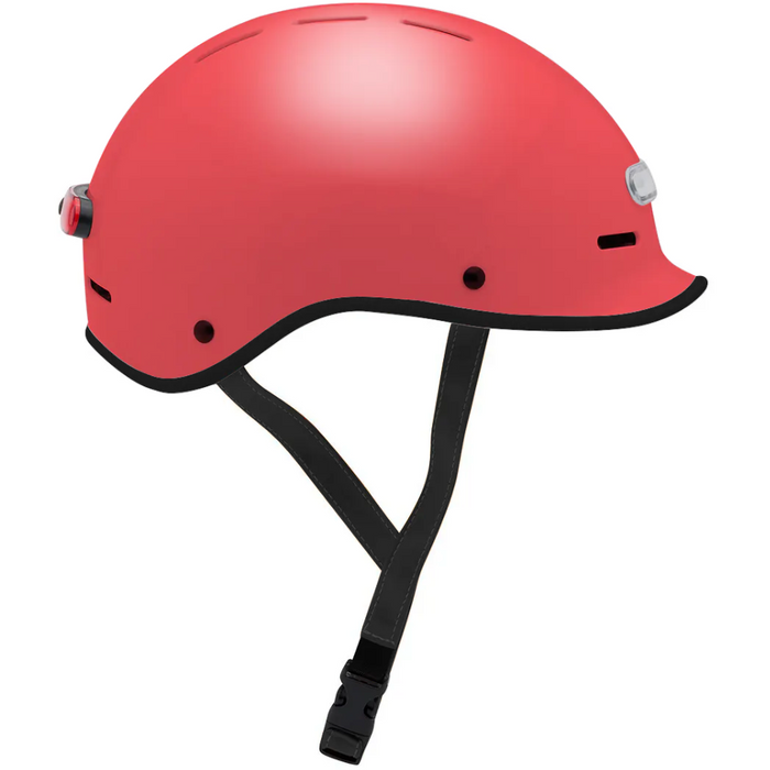 Electric Bike Co. Custom E-Helmet in Living Coral Pink with black trim and strap.