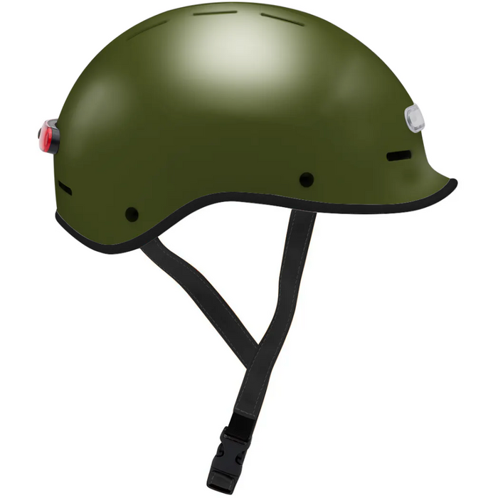 Electric Bike Co. Custom E-Helmet in Army Green with black trim and strap.