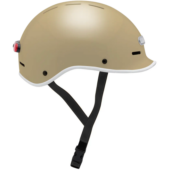 Electric Bike Co. Custom E-Helmet in Desert Storm with white trim and black strap.