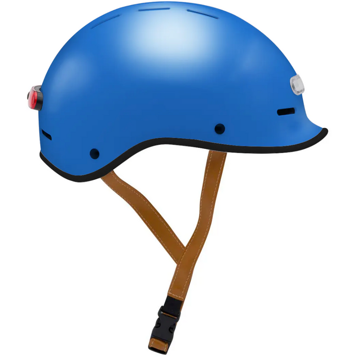 Electric Bike Co. Custom E-Helmet in Niagara Blue with black trim and tan strap.