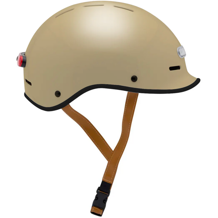 Electric Bike Co. Custom E-Helmet in Desert Storm with black trim and tan strap.