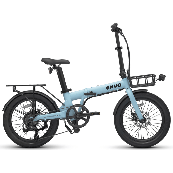 Light blue ENVO Lynx showing its right hand side of the entire bike.