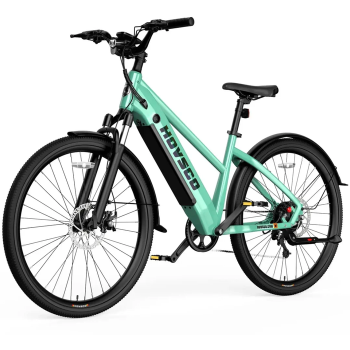 HOVSCO HovCity eBike in Ocean Green left side view diagonally.
