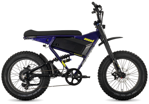 Juiced Scrambler Grape Juice Full Suspension eBike with a white background. 