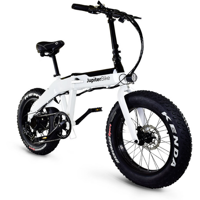 Jupiter Bike Defiant fat tire white folding electric bike. 