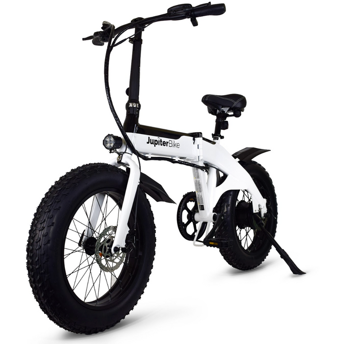 White Jupiter Bike Defiant fat tire folding ebike. 