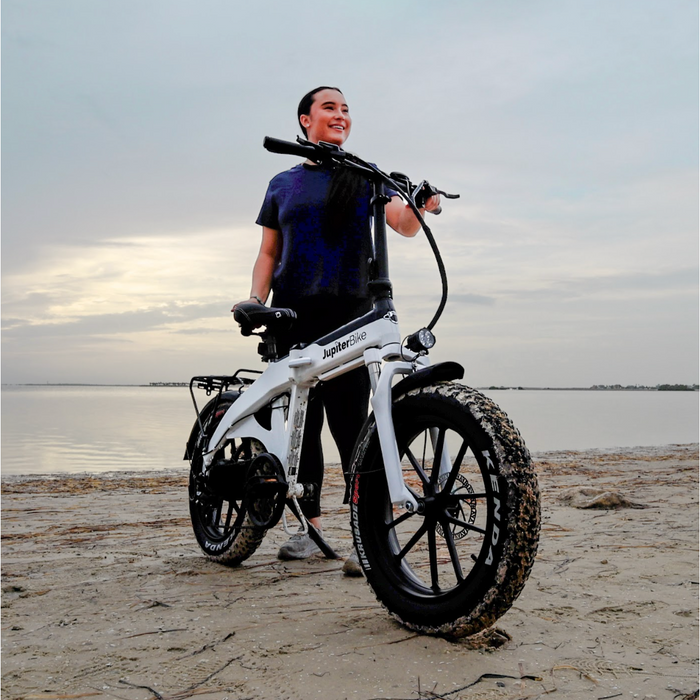 jupiter bike unisex 10 in. dia. electric folding bicycle Jupiter Bike Defiant Pro Fat Tire Folding Electric Bike — Current Riders