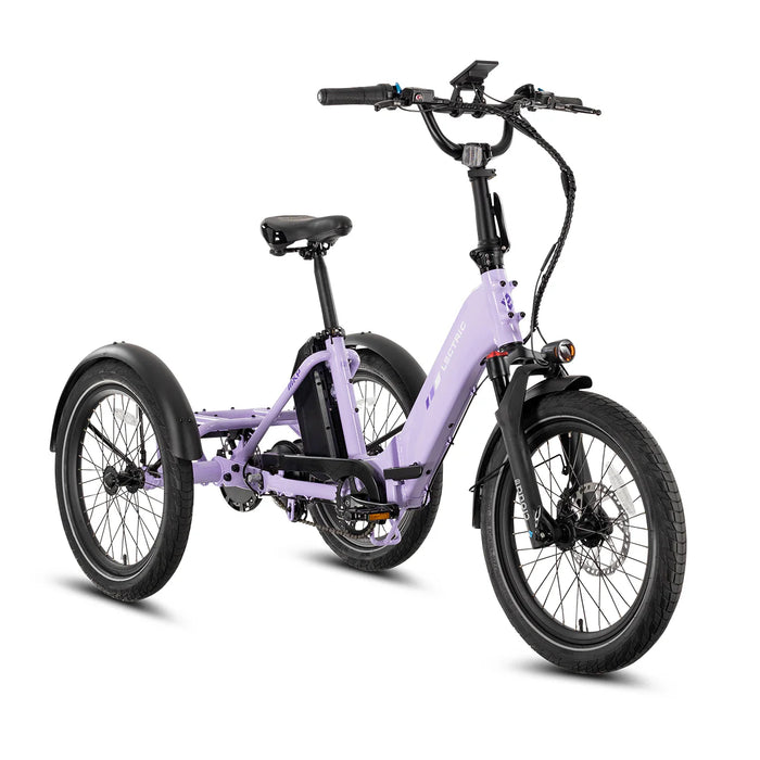 Lectric XP Trike2 750 Lavender Haze eTrike parked.