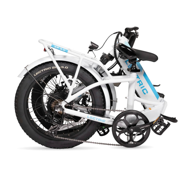 Lectric XP Step-Thru 3.0 White Electric Bike folded.