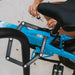 Lectric Bike Lock being used on Lectric XP Lite 2.0 in Lectric Blue.