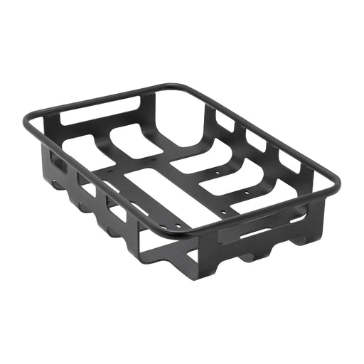 Black metal basket on a white background