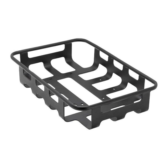 Black metal basket on a white background