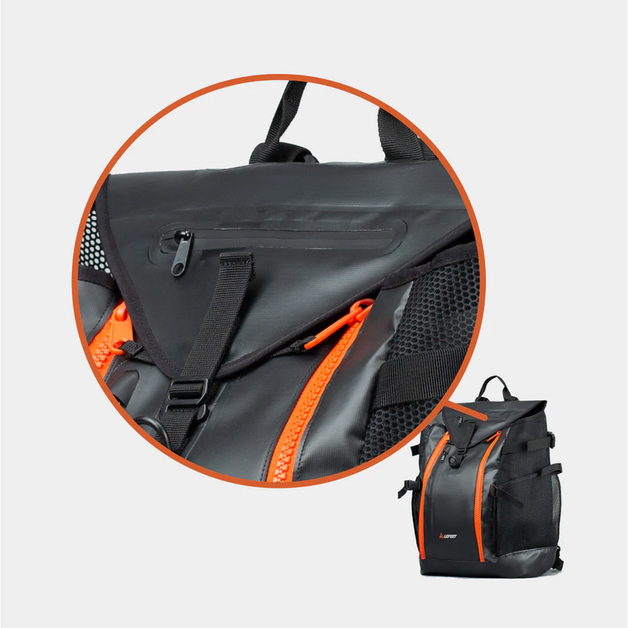 LEFEET Dive Gear Backpack back zipper pocket.  