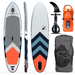 Product image of the Loon Paddle Company Feather Light Standard Inflatable Stand Up Paddle Board and all that is included with a customer's purchase.