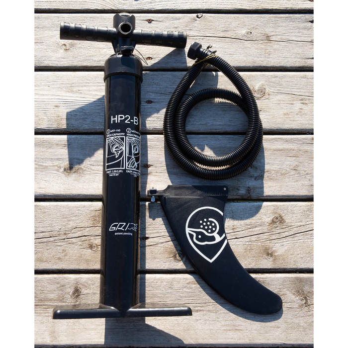 Product image of the high-pressure pump that comes with the Loon Paddle Company REALTREE Fishing Hi-Viz Feather Light Inflatable Stand Up Paddle Board.