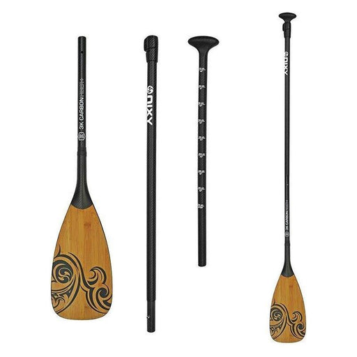 NIXY 3-Piece Adjustable 100% Carbon Fiber Paddle Board I SUP Pro Paddle with Bamboo - Current Riders