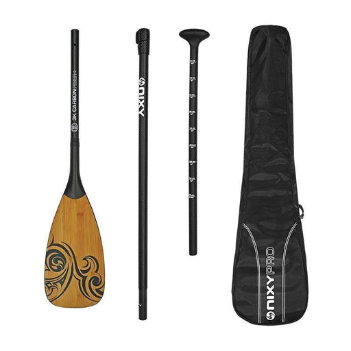 NIXY 3-Piece Adjustable 100% Carbon Fiber Paddle Board I SUP Pro Paddle with Bamboo - Current Riders