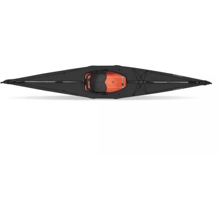 Top view of a black Oru Kayak Bay ST Foldable Kayak. 