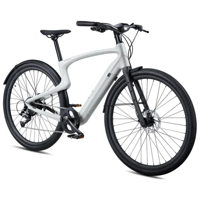 Product image of creme Urtopia Carbon 1 Pro's right side at diagonal with front tire closer to camera.