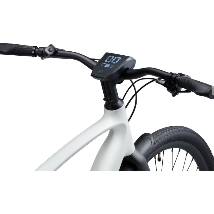 Handlebars and display on a creme Urtopia Carbon 1 Pro Electric Bike.