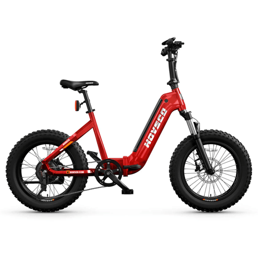 Product image of a red HOVSCO HovBeta Foldable Fat Tire Electric Bike right side view.