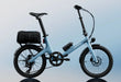 An Urtopia Carbon Fold ST electric bike on a light blue background with a water bottle and trunk bag installed.
