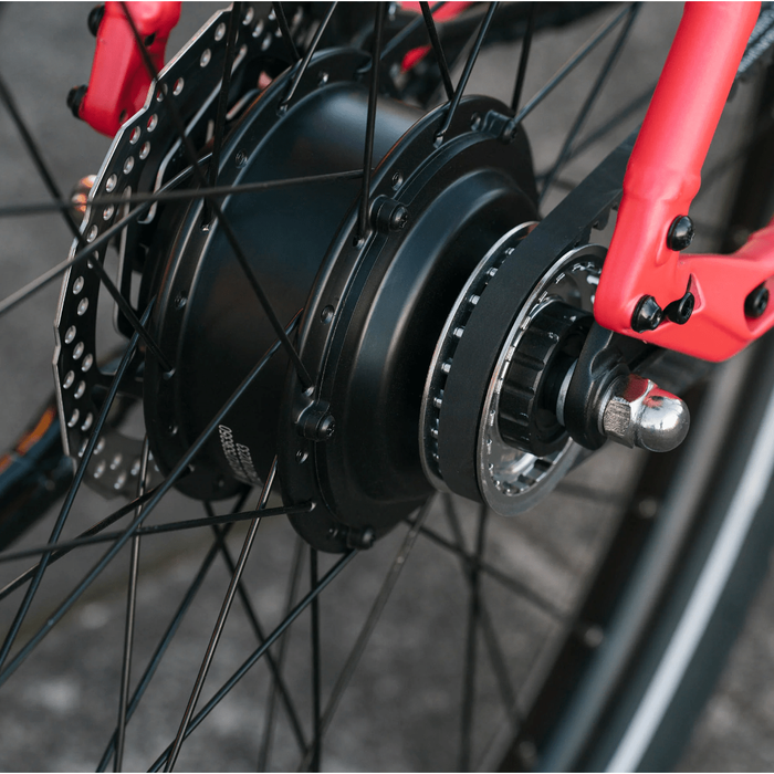 Rear hub moter and Gates Carbon Drive on the Vvolt Alpha II EBike. 